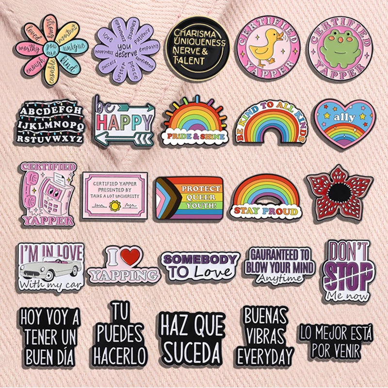 Funny Quote Enamel Pins Positive Saying Pop Music Rock Band LGBT Rainbow Brooches Lapel Badge Funny Jewelry Gifts for Friends Quick Pick Grocers